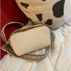 Lightweight Two Pocket Cream Crossbody Bag